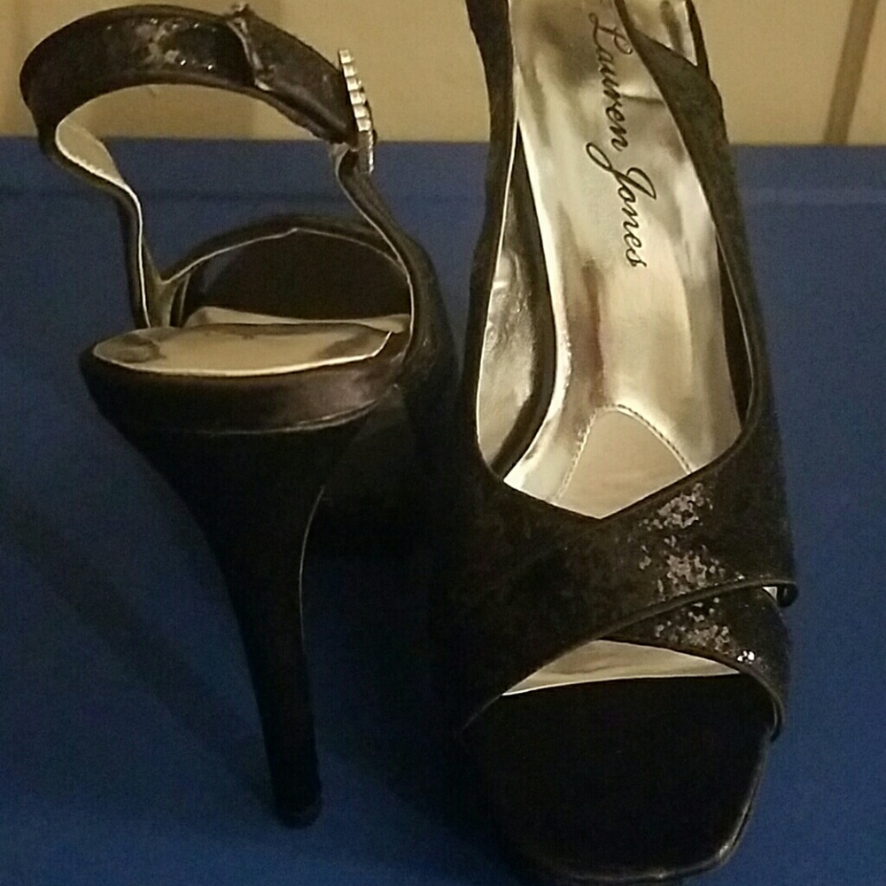 Lauren Jones Black Glitter Stiletto Heels